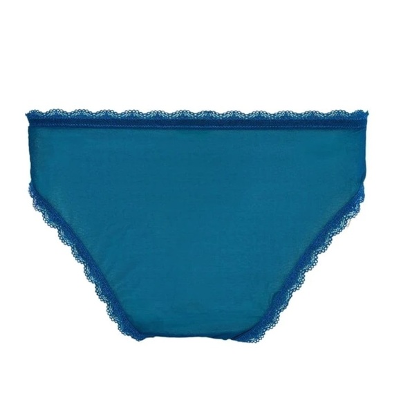 NWT BOOTAYBAG Camille Full Coverage Lace Sheer Cheek Panties Blue Sz M - Picture 2 of 3
